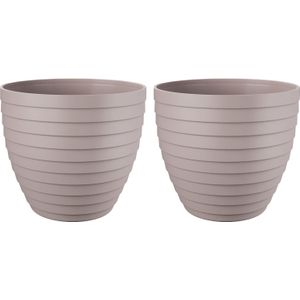 Bloempot/plantenpot Florenzia - 2x - taupe - kunststof - D25 x H22,3 cm - voor buiten/binnen - Plantenpotten