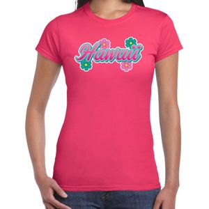 Hawaii zomer t-shirt roze met bloemen voor dames - Feestshirts