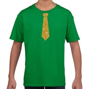 Stropdas goud glitter t-shirt groen voor kinderen - Feestshirts