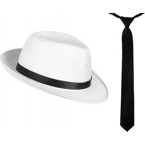Carnaval verkleed set compleet - gangster/maffia hoedje met zwarte stropdas - volwassenen - Verkleedattributen