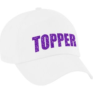 Paarse glitter letters topper fan / supporter pet/cap wit volwassenen - Verkleedhoofddeksels