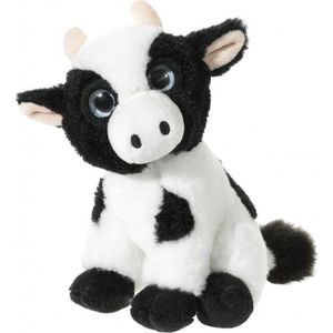 Zwart met witte pluche koe/koeien knuffels 14 cm - Boerderij knuffeldieren voor kinderen