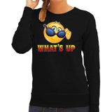 Funny emoticon sweater Whats up zwart dames - Feesttruien