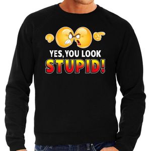 Funny emoticon sweater Yes you look stupid zwart heren - Feesttruien