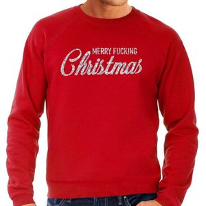 Rode foute kersttrui / sweater Merry Fucking Christmas met zilveren letters voor heren - kerst truien