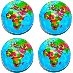 Stressbal - 20x - wereldbol/globe - foam - 6 cm - antistress - Stressballen