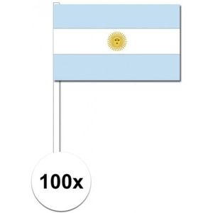 100x Argentijnse fan/supporter vlaggetjes op stok - Vlaggen
