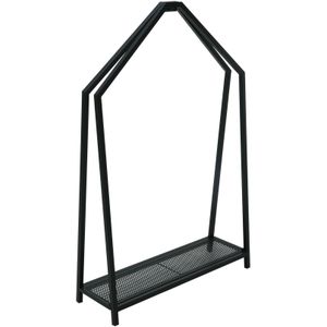 Relaxdays houtmand haardhout metaal, modern, houtopslag voor binnen, HBD: 18 ,5 x 40,5 x 33 cm, groot, houtbak, zwart
