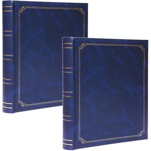 2x Klassiek fotoboek/fotoalbum met insteekhoesjes blauw voor 300 fotos 24 x 31 x 8 cm - Fotoalbums
