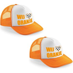 2x stuks oranje/ wit Wij hartje oranje snapback cap/ truckers pet dames en heren - Koningsdag/ EK/ W - Verkleedhoofddeksels