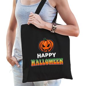 Pompoen / happy halloween trick or treat katoenen tas/ snoep tas zwart  - Verkleedtassen