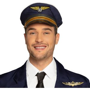 Piloten verkleed set - wings broche speldje - pilotenpet - blauw - heren/dames - carnaval - Verkleedhoofddeksels