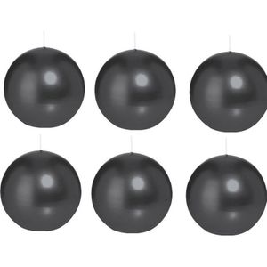 Trend Candles Bolkaars glad - 6x - zwart - 8 cm - 25 branduren - ronde kaarsen
