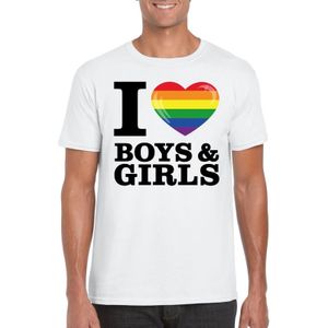 Gay pride shirt I love boys &amp; girls regenboog t-shirt wit heren - Feestshirts