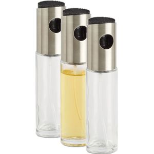 3x Glazen azijn/olie flesjes met sproeikop 100 ml - Olie- en azijnstellen