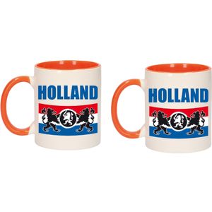 4x stuks Holland met vlag en leeuw mok/ beker oranje wit 300 ml