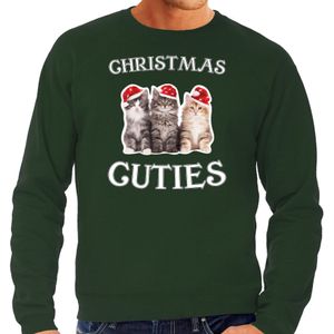 Kitten Kersttrui / outfit Christmas cuties groen voor heren - kerst truien