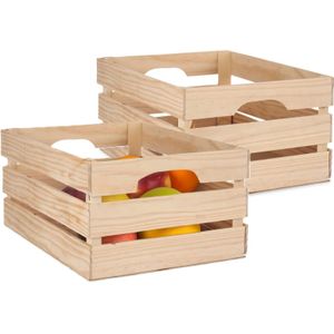 Fruitkisten opslagbox - 2x - open structuur - naturel - hout - L41 x B31 x H20 cm - Opbergkisten