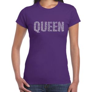 Toppers in concert Glitter Queen t-shirt paars rhinestones steentjes voor dames - Glitter shirt/ outfit - Feestshirts