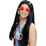 Dames Flower Power Hippie Sixties verkleed set pruik ketting en bril - Verkleedpruiken