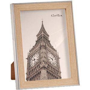 Kunststof fotolijst zilver met hout geschikt voor een foto van 13 x 18 cm - Fotolijsten
