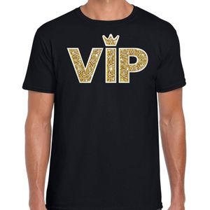 VIP goud glitter and glamour tekst t-shirt zwart voor heren - Feestshirts