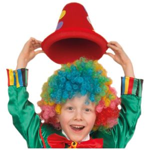 Clown verkleed set voor kinderen pruik met hoedje rood - Verkleedpruiken