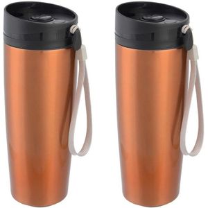 Set van 2x stuks rVS Warmhoudbeker/isoleerbeker koper staal 380 ml - Thermosbeker