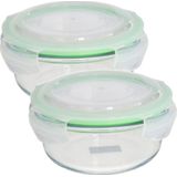 Set van 2x stuks bewaarbakje/vershoudbakje rond met deksel 950 ml ovenbestendig glas - Vershoudbakjes