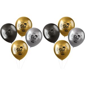 Ballonnen geslaagd thema - 20x - goud/zilver/grijs - latex - 33 cm - diploma examenfeest versiering - Ballonnen