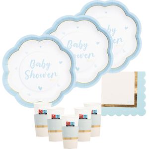 Feestbordjes/servies set - 16-delig - baby shower - blauw - gender reveal - rond - papier/karton  - Feestbordjes