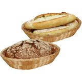Brood/fruit mandje - 2x - gevlochten kunststof - lichtbruin - ovaal - L33 x B25 x H13 cm - broodmand - broodmand