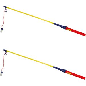 Lampionstokjes - 2x - rood/blauw/geel - met lichtje - 50 cm - Feestlampionnen