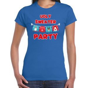 Ugly sweater party Kerstshirt / outfit blauw voor dames - kerst t-shirts