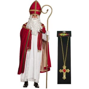 Sinterklaas kostuum - inclusief kruis ketting met rode steen - Carnavalskostuums