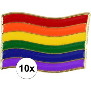 10x Regenboogvlag kleuren metalen pin/button 4 cm - Verkleedarmdecoratie