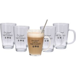 Set van 6x latte Macchiato glazen inclusief lepels 300 ml - Koffie- en theeglazen