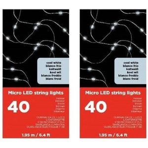 2x Micro LED licht op batterij helder wit 40 lampjes - Lichtsnoeren