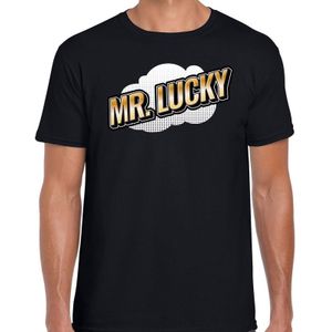 Mr. Lucky fun tekst t-shirt voor heren zwart in 3D effect - Feestshirts