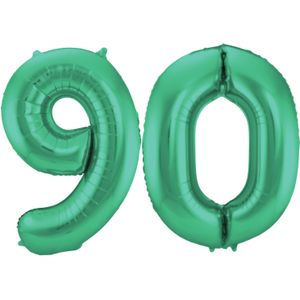 Grote folie ballonnen cijfer 90 in het glimmend groen 86 cm - Ballonnen