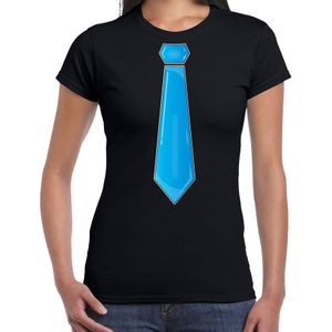 Verkleed t-shirt voor dames - stropdas blauw - zwart - carnaval - foute party - verkleedshirt - Feestshirts