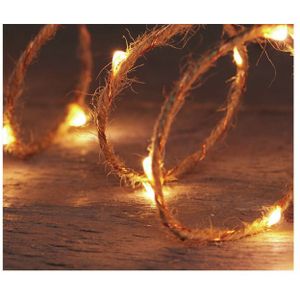 Touwverlichting - jute - met 20 lampjes - warm wit - 100 cm - timer - Lichtsnoeren