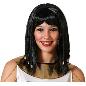 Verkleedpruik voor dames met half lang haar - Cleopatra - zwart - Egypte/geschiedenis/oudheid - Verkleedpruiken