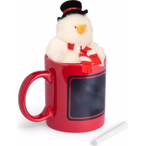 Kerstkado rode mok met sneeuwpop knuffel - Bekers