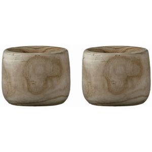 Mica Decorations Bloempot - 2x - hout - voor binnen en buiten - 14 cm - Plantenbak - Plantenpotten