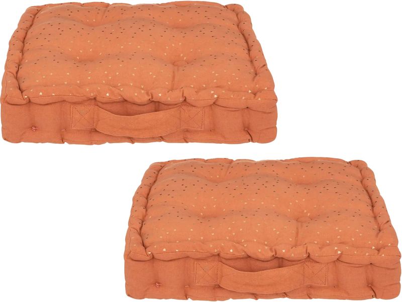 Atmosphera Vloerkussen Nepal - 2x - steenrood - met glitters - 40 x 40 x 8 cm - grond zitkussen