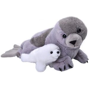 Pluche grijze zeehond met baby knuffel 38 cm speelgoed - Knuffel zeedieren