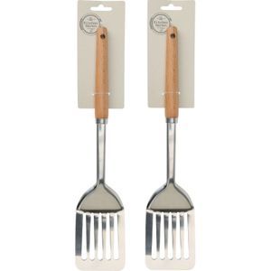 2x stuks keukengerei spatel RVS steel en houten handvat 32 cm - Keuken gardes