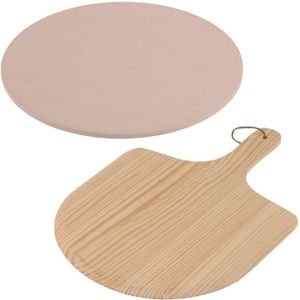 Pizzabak set pizzasteen 33 cm met houten schep - Pizzascheppen