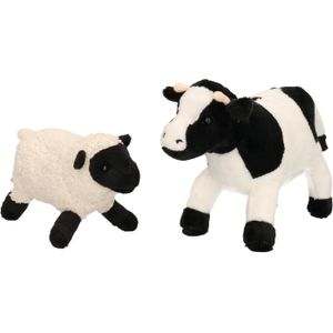 Pluche Knuffel Boerderijdieren set Koe en Schaap/Lammetje van 22 cm - Zachte Kinder Knuffels